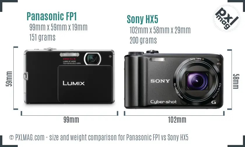 Panasonic FP1 vs Sony HX5 size comparison