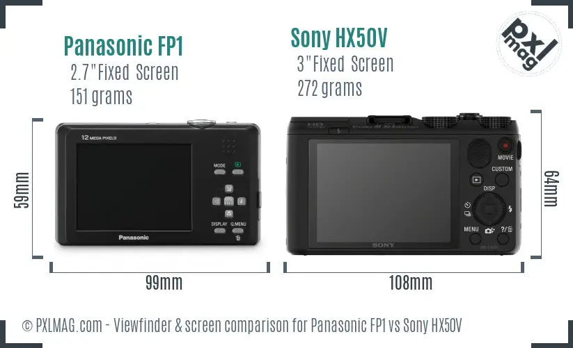 Panasonic FP1 vs Sony HX50V Screen and Viewfinder comparison