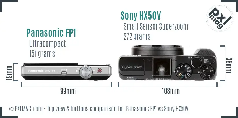Panasonic FP1 vs Sony HX50V top view buttons comparison