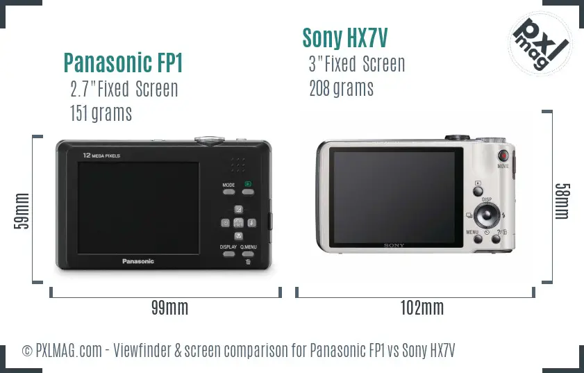 Panasonic FP1 vs Sony HX7V Screen and Viewfinder comparison