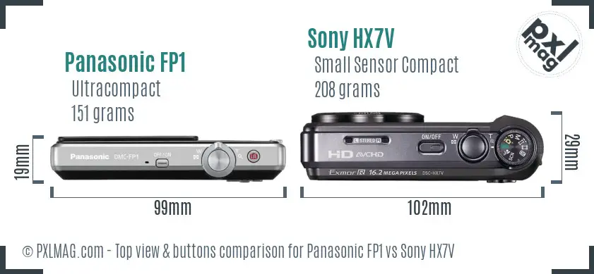 Panasonic FP1 vs Sony HX7V top view buttons comparison