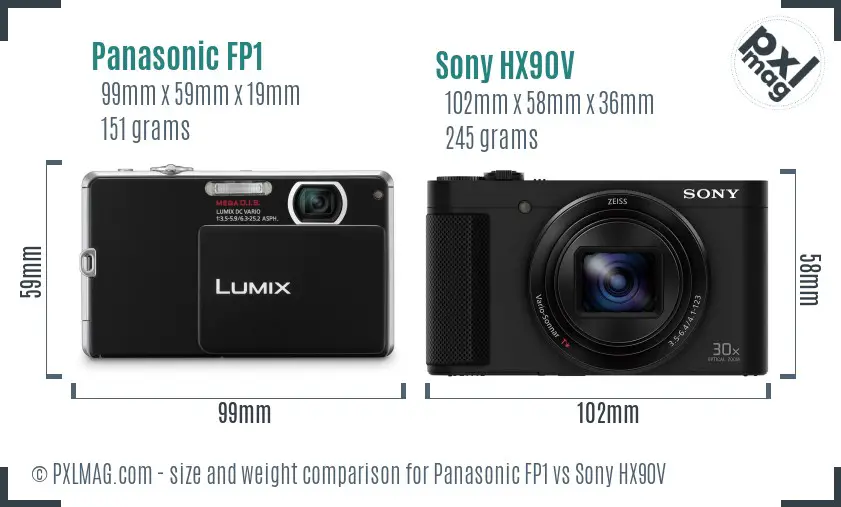 Panasonic FP1 vs Sony HX90V size comparison