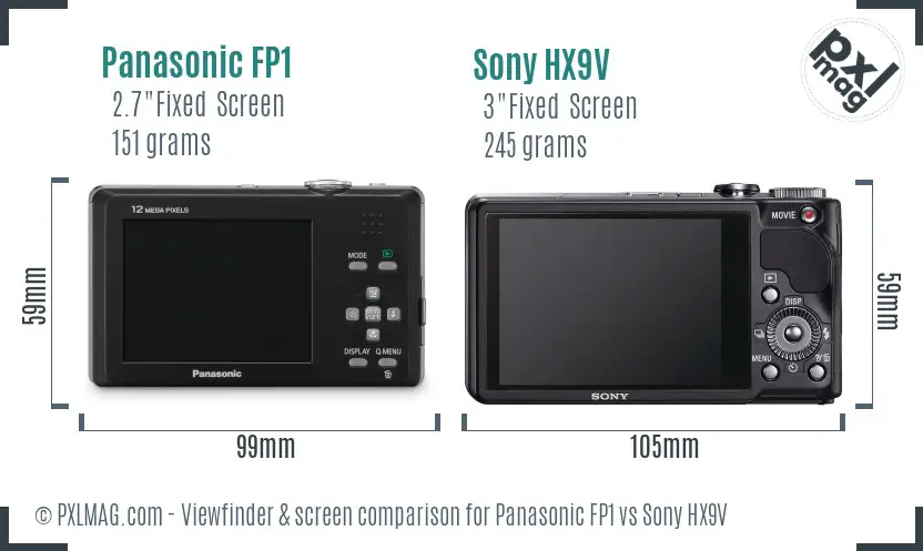 Panasonic FP1 vs Sony HX9V Screen and Viewfinder comparison