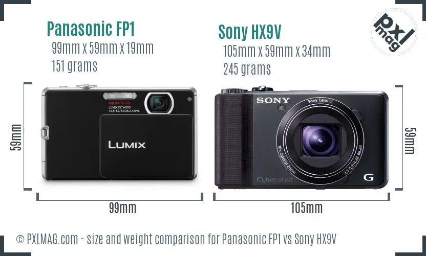 Panasonic FP1 vs Sony HX9V size comparison