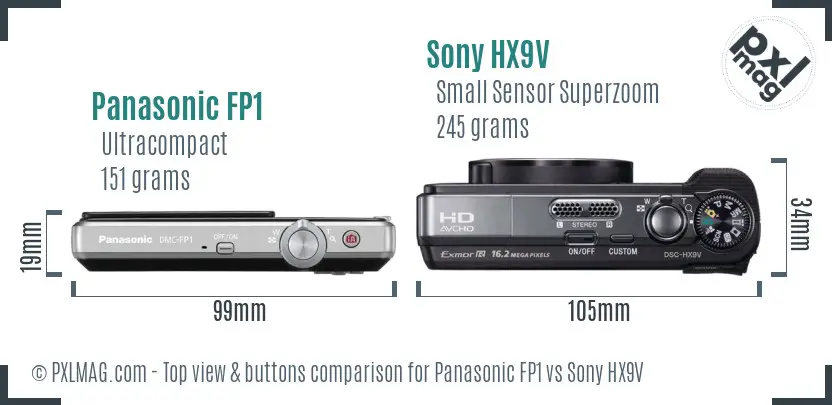 Panasonic FP1 vs Sony HX9V top view buttons comparison