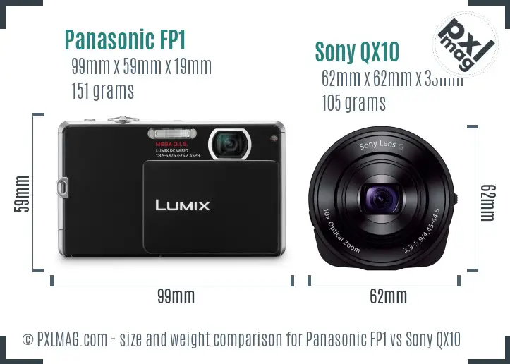 Panasonic FP1 vs Sony QX10 size comparison