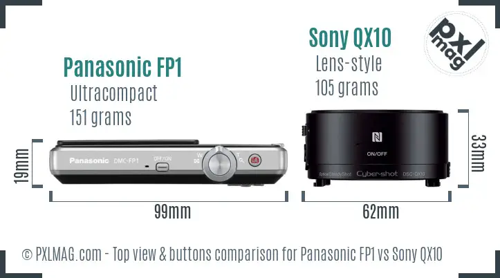 Panasonic FP1 vs Sony QX10 top view buttons comparison