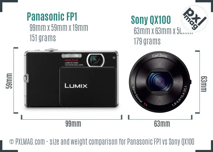 Panasonic FP1 vs Sony QX100 size comparison