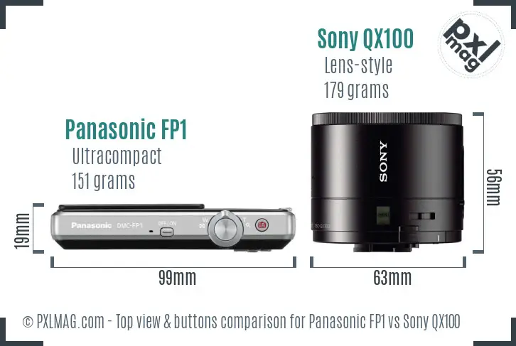 Panasonic FP1 vs Sony QX100 top view buttons comparison