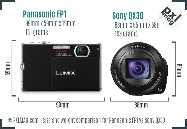 Panasonic FP1 vs Sony QX30 size comparison
