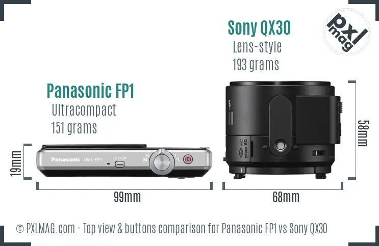 Panasonic FP1 vs Sony QX30 top view buttons comparison