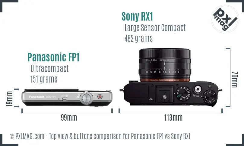 Panasonic FP1 vs Sony RX1 top view buttons comparison