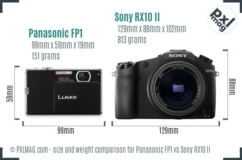Panasonic FP1 vs Sony RX10 II size comparison