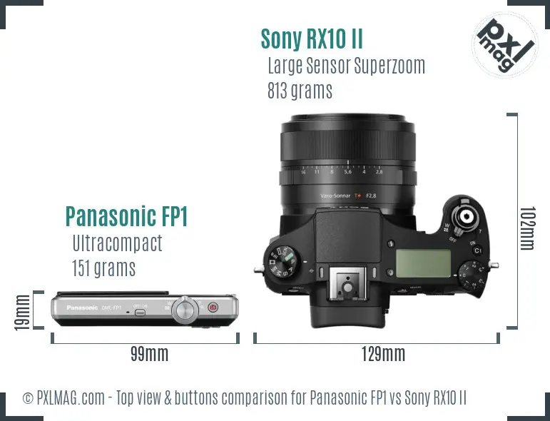Panasonic FP1 vs Sony RX10 II top view buttons comparison