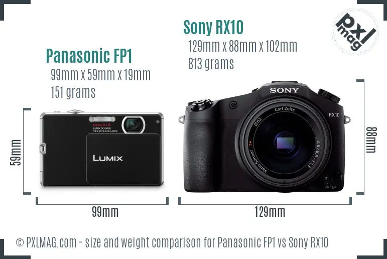 Panasonic FP1 vs Sony RX10 size comparison