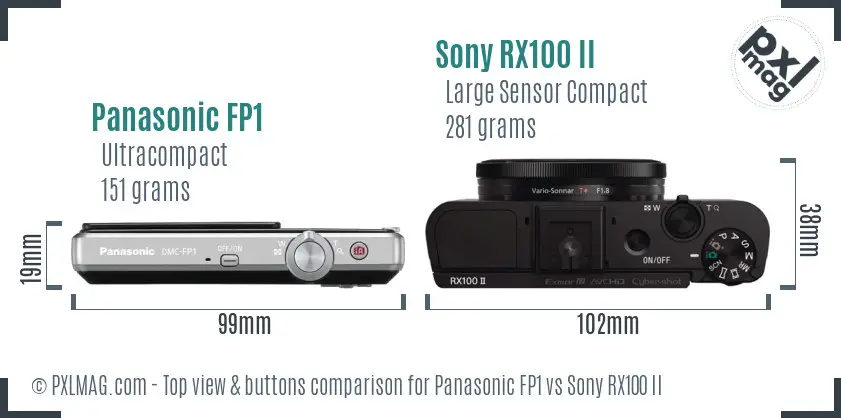 Panasonic FP1 vs Sony RX100 II top view buttons comparison