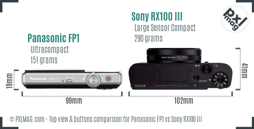 Panasonic FP1 vs Sony RX100 III top view buttons comparison