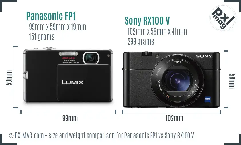 Panasonic FP1 vs Sony RX100 V size comparison