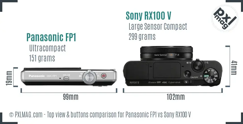 Panasonic FP1 vs Sony RX100 V top view buttons comparison