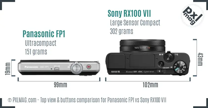 Panasonic FP1 vs Sony RX100 VII top view buttons comparison