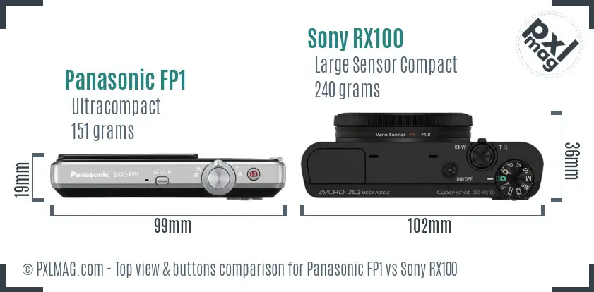 Panasonic FP1 vs Sony RX100 top view buttons comparison