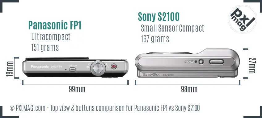 Panasonic FP1 vs Sony S2100 top view buttons comparison