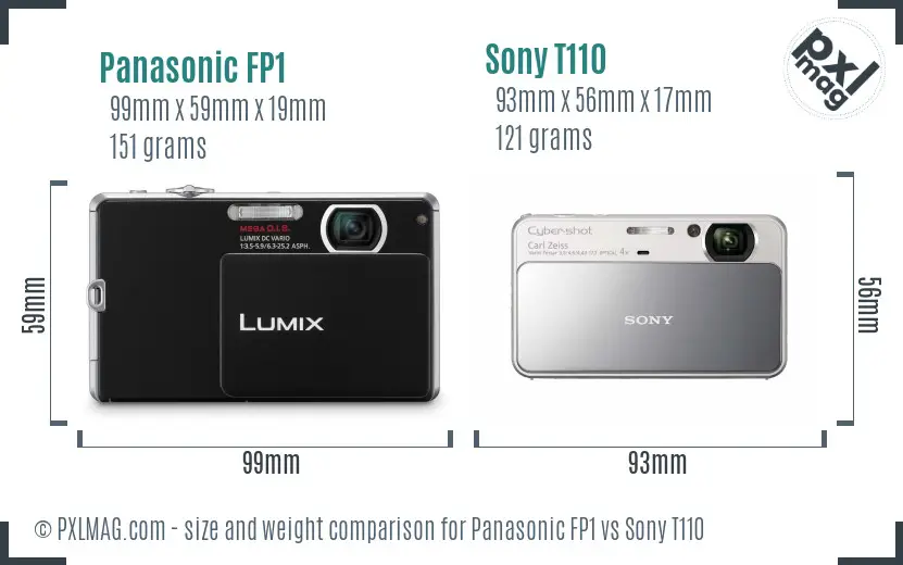 Panasonic FP1 vs Sony T110 size comparison