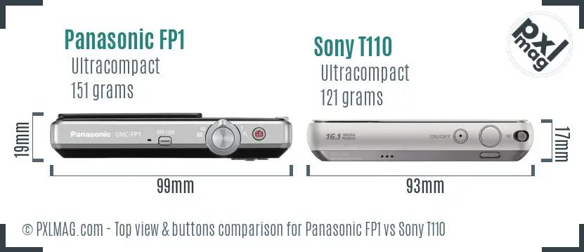 Panasonic FP1 vs Sony T110 top view buttons comparison