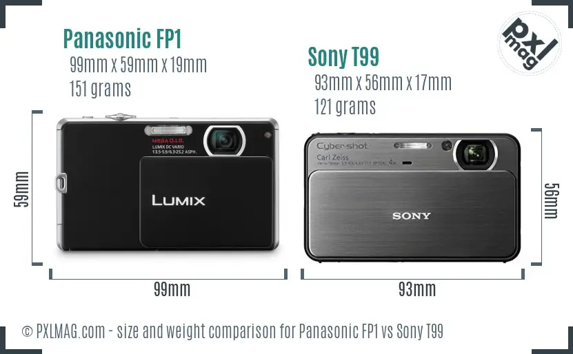 Panasonic FP1 vs Sony T99 size comparison