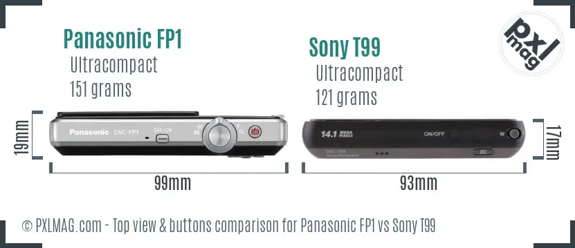 Panasonic FP1 vs Sony T99 top view buttons comparison