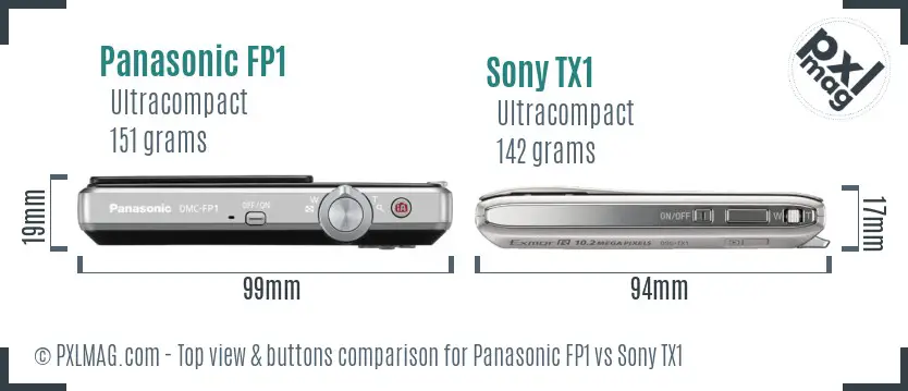 Panasonic FP1 vs Sony TX1 top view buttons comparison