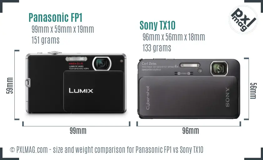 Panasonic FP1 vs Sony TX10 size comparison