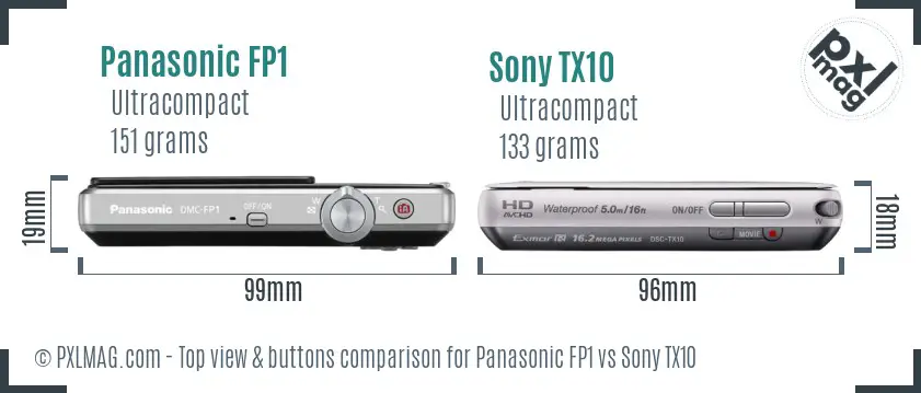 Panasonic FP1 vs Sony TX10 top view buttons comparison