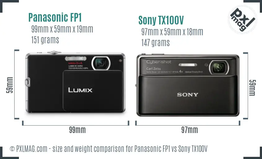 Panasonic FP1 vs Sony TX100V size comparison