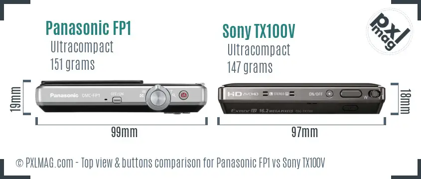 Panasonic FP1 vs Sony TX100V top view buttons comparison