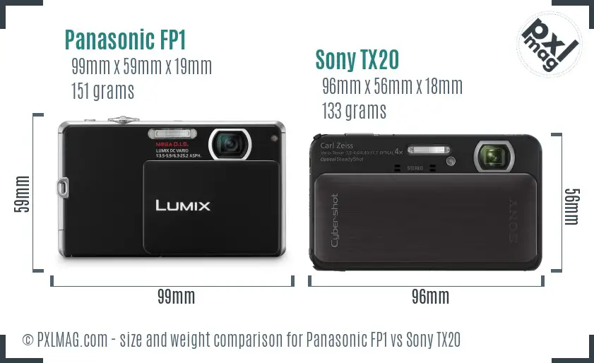 Panasonic FP1 vs Sony TX20 size comparison