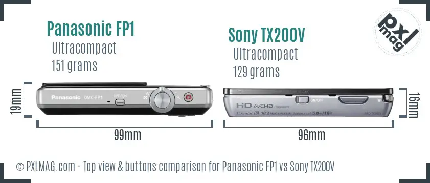 Panasonic FP1 vs Sony TX200V top view buttons comparison