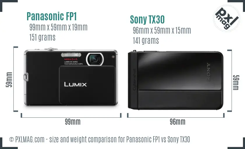 Panasonic FP1 vs Sony TX30 size comparison