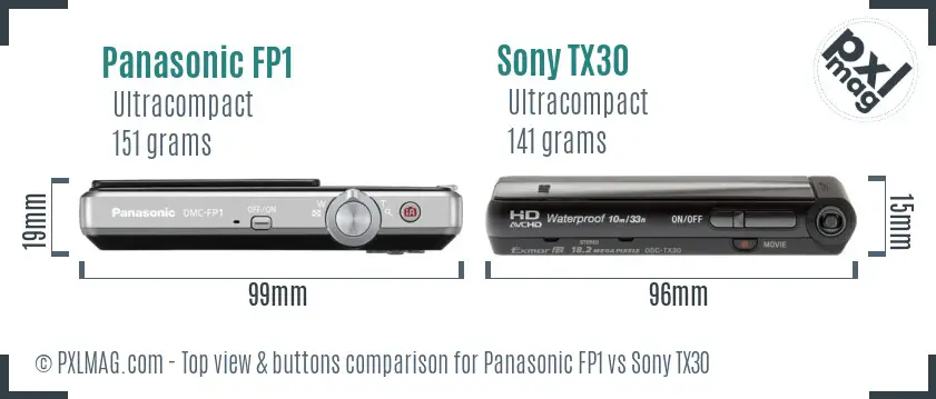 Panasonic FP1 vs Sony TX30 top view buttons comparison