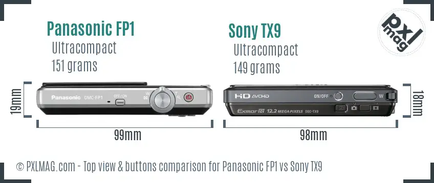 Panasonic FP1 vs Sony TX9 top view buttons comparison