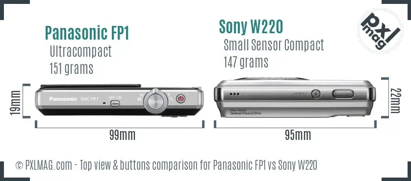 Panasonic FP1 vs Sony W220 top view buttons comparison Panasonic FP1 vs Sony W220 top view buttons comparison