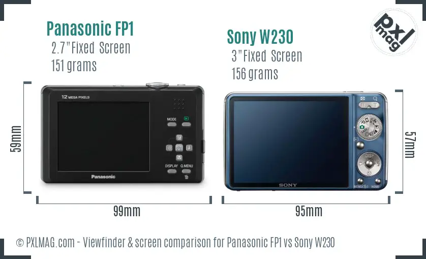 Panasonic FP1 vs Sony W230 Screen and Viewfinder comparison