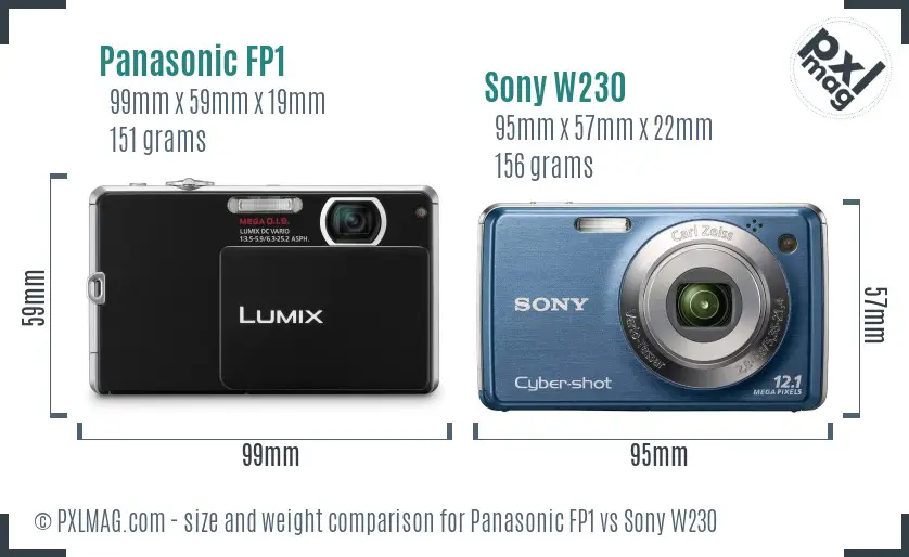 Panasonic FP1 vs Sony W230 size comparison