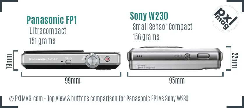 Panasonic FP1 vs Sony W230 top view buttons comparison