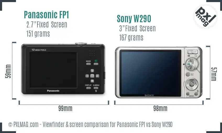 Panasonic FP1 vs Sony W290 Screen and Viewfinder comparison