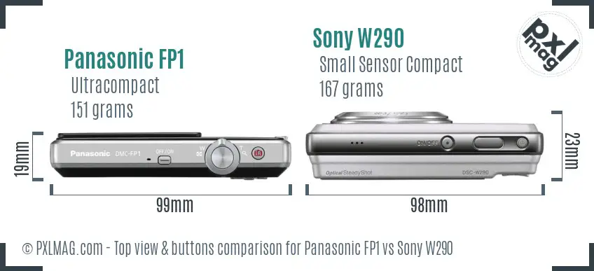 Panasonic FP1 vs Sony W290 top view buttons comparison