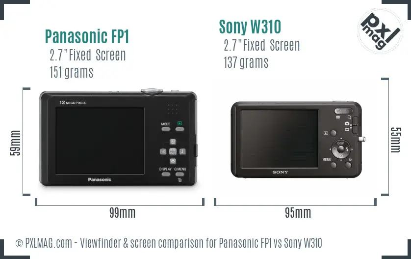 Panasonic FP1 vs Sony W310 Screen and Viewfinder comparison