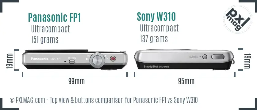 Panasonic FP1 vs Sony W310 top view buttons comparison