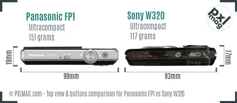 Panasonic FP1 vs Sony W320 top view buttons comparison