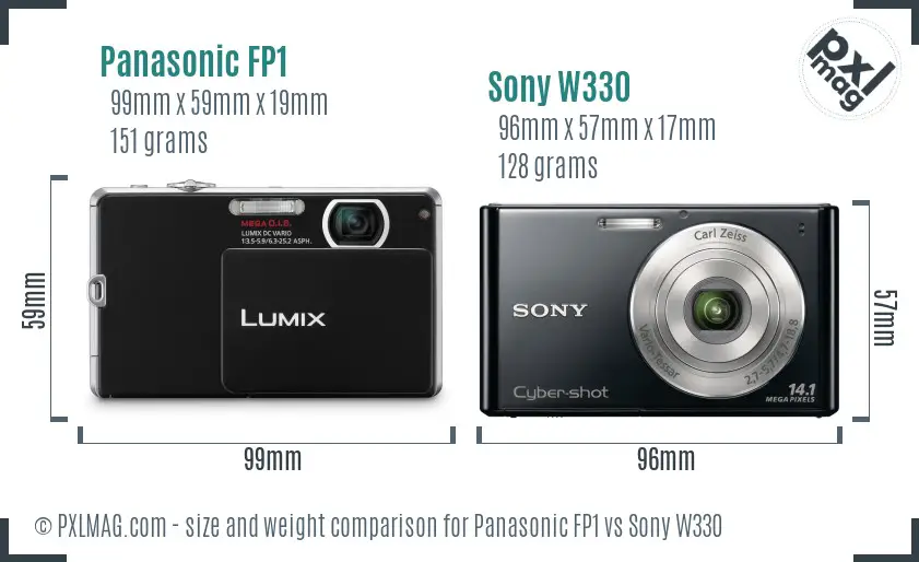 Panasonic FP1 vs Sony W330 size comparison